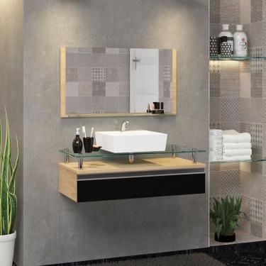 Imagem de Conjunto Gabinete Banheiro 80cm Ametista Freijó/Preto