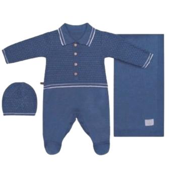 Imagem de Saída maternidade tricô menino 3 peças - com touca