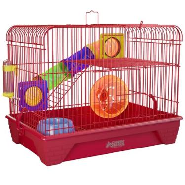 Imagem de Gaiola para Hamster 2 Andares Colorida Completa com Tubos (Vermelha)