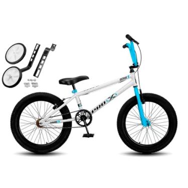 Imagem de Bicicleta Aro 20 BMX Infantil PRO X S1 V-Brake Com Rodinhas,Branco Azul