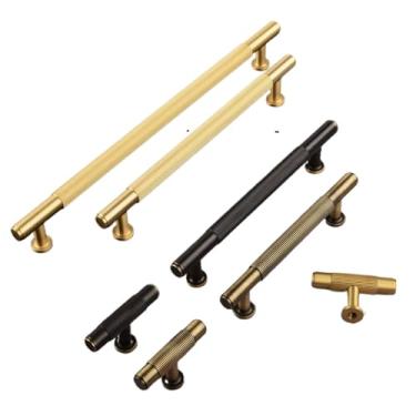 Imagem de Puxador e maçaneta de móveis de latão listrado, alças de hardware para armário, gaveta, puxador de quarto, guarda-roupa para móveis, redondo dourado
