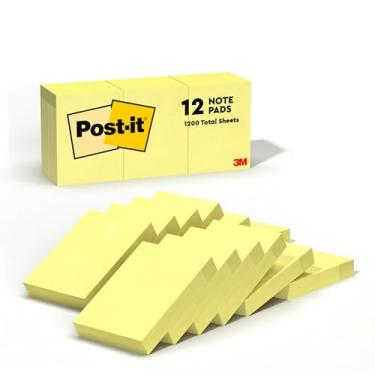 Imagem de Post-it Blocos originais Notes 653YW em amarelo canário, 1 1/2 x 2, 100 folhas (pacote com 12)