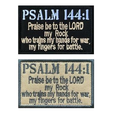 Imagem de Antrix 2 pçs Salmo 144:1 Hinos da Bíblia Inspirador Patch Tático Gancho e Laço Bordado Emblema Militar Aplique para Bonés, Jaqueta, Mochilas, Colete, Arnês, Uniforme, Roupas