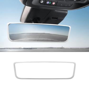 Imagem de Ohleats Moldura protetora de espelho retrovisor de carro, capa de proteção de borda traseira de silicone compatível com modelo 3 modelo Y, decoração de moldura de acabamento retrovisor interno,
