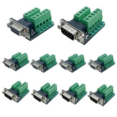 Imagem de Willwewon 10 peças (5 peças macho, 5 peças fêmeas) DB9 conector sem solda, RS232 D-SUB serial para 2 fileiras 9 pinos adaptador terminal placa breakout com porcas