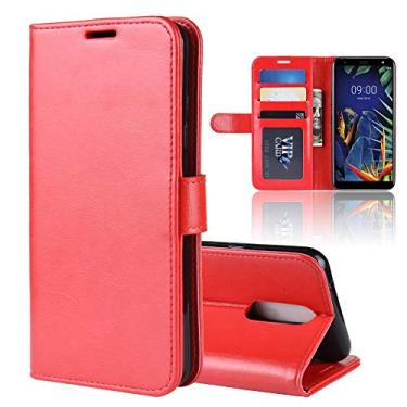 Imagem de Capa para LG K40, para LG K12 Plus/X4 2019, capa, proteção magnética de corpo inteiro, à prova de choque, capa carteira de couro flip com suporte para cartão (vermelho)