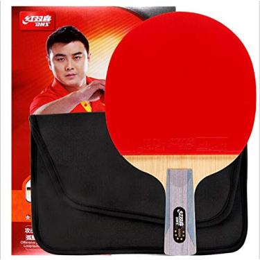 Imagem de DHS 6 Estrelas 6002 6006 Raquete de tênis de mesa Ping Pong Lâmina BAT com borracha adesiva e estojo (alça curta)