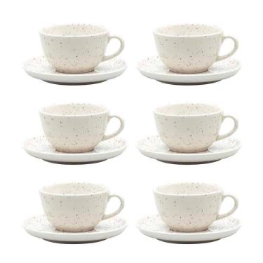 Imagem de Conjunto de Xícara de Chá com Pires 06 Peças Flat Chuvisco Oxford