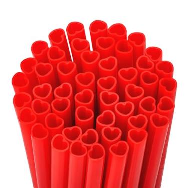 Imagem de Snowfall 50 canudos descartáveis em forma de coração vermelho - canudo fofo para beber de plástico para dia dos namorados, coquetel, festa de aniversário, chá de panela, suprimentos de casamento,