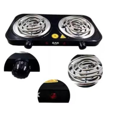 Imagem de Fogareiro Elétrico 2 Bocas Bak Portátil 2000w 110v Preto - MK