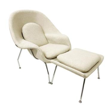 Imagem de Poltrona para Sala Womb Chair com puff Tecido Boucle Bege Luxo - Poltr