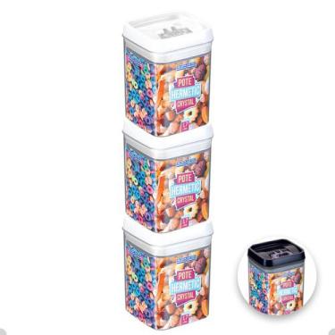 Imagem de 3 Potes Hermeticos Porta Mantimentos Empilháveis De 1700 Ml - Injeplas