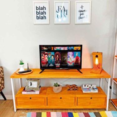 Imagem de Rack de TV Industrial de Ferro e Madeira Style Square 3 Nichos Uno com