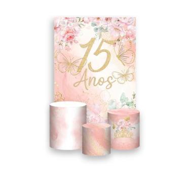 Imagem de Painel De Festa Vertical 1,50 x 2,20 + Trio De Capas Cilindro - 15 Ano