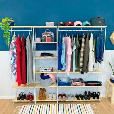 Imagem de Guarda-Roupas Industrial de Ferro e Madeira Closet Modular Natural e B