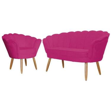 Imagem de Kit Namoradeira + 1 Poltrona Decorativa Pétala Couro Rosa Pink Pés Mad