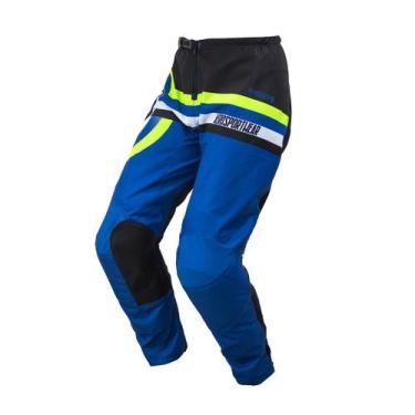 Imagem de Calça Motocross Cross ASW Target Azul Amarelo Off Road Moto, Azul amar
