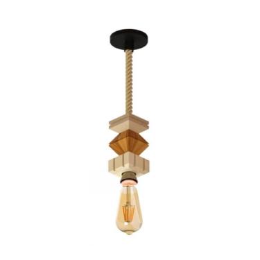 Imagem de Pendente Vertical Madeira Corda JASPE C/ Lampada 4W Ambar - MADEILED, 