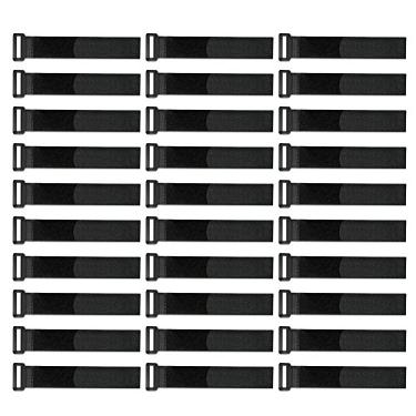 Imagem de YiwerDer [Pacote com 30] Tiras de gancho e laço de 20 cm alça de cabo de fixação reutilizável, abraçadeiras autoadesivas duráveis para manter seu lugar longe de bagunças emaranhadas de cabos