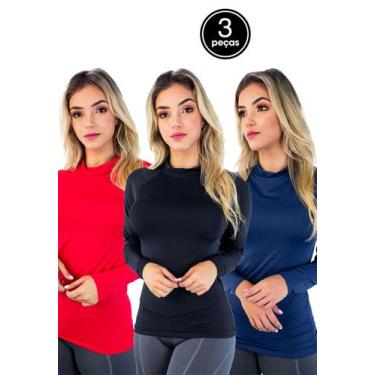 Imagem de Kit 3 Blusas Vekyo Feminina Térmica Segunda Pele Compressão Proteção U