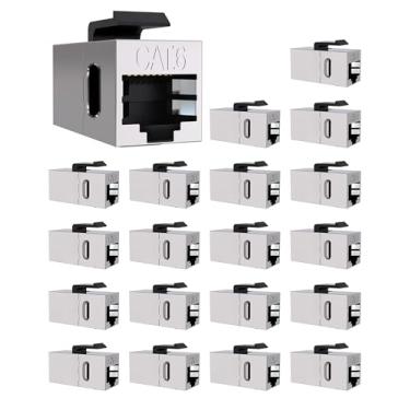 Imagem de VANDESAIL Acoplador Keystone blindado Cat 6 Pacote com 20, conectores Keystone Cat6 fêmea para fêmea RJ45, acoplador de placa de parede Ethernet em linha Keystone para cabeamento Cat6, Cat5e, Cat5