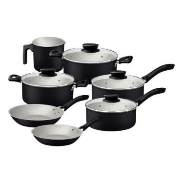 Imagem de Jogo Panelas Tramontina Linz Starflon Max Preto 07 Peças Aluminio Anti