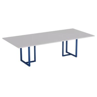 Imagem de Mesa de Reunião Retangular Tubular P25 Pandin 2,6 M Cinza e Azul Del R