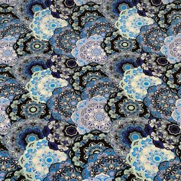 Imagem de Tecido Tricoline Estampado Arabesco Azul - 1,50m de Largura