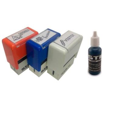 Imagem de Kit 03 carimbos automaticos stilo 20 - prof ii + tubo de tinta