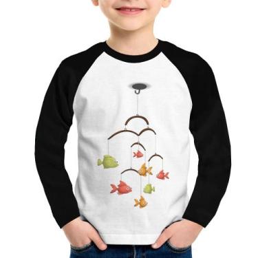 Imagem de Camiseta Raglan Infantil Peixinhos Móbile Manga Longa - Foca na Moda, 
