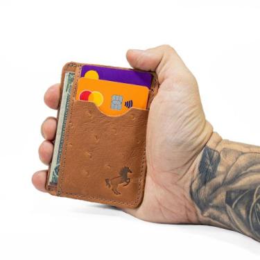 Imagem de Carteira Masculina Lançamento Em Couro Fina Slim Avestruz Envio Imedia