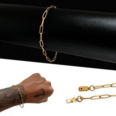 Imagem de Pulseira Masculina Elo Cadeado 3mm Bracelete Banhada Ouro - EEA SEMI J