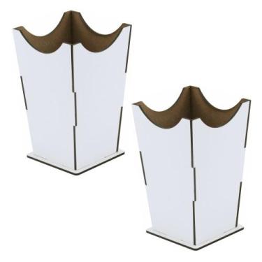 Imagem de 2 Vasos Cachepot Alto Meia Lua Linha Premium - Mdf Branco - Modernarte