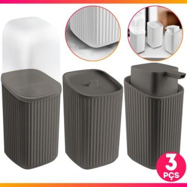 Imagem de Kit Lavabo 3 Pçs Porta Sabonete Escova Algodão Luxo Moderno Banheiro L