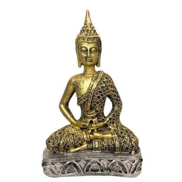 Imagem de Estatua Buda Hindu Dourado Bronze Prata Decoração Estante Escultura - 