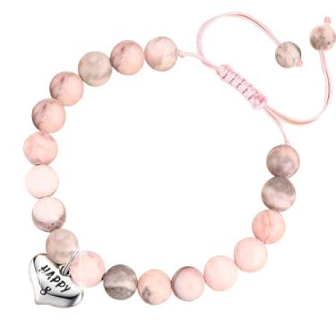 Imagem de FORBY 1 pulseira de cristal para presente de aniversário e pedras naturais, contas redondas de 8 mm, com pingente de coração doce, lindas ideias de presentes de inspiração, 8mm, Pedra, zebra rosa