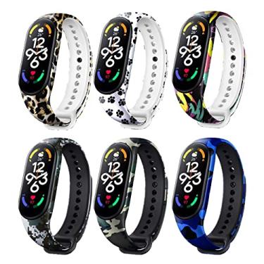Imagem de SZBAMI Pacote com 6 pulseiras de substituição para Mi Band 7 compatíveis com Xiaomi Mi Band 7, pulseira de silicone flexível com estampa impressa para smartwatch Mi Band 7, acessórios Xiaomi, para