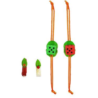 Imagem de Mehrunnisa Conjunto de 2 rakhis de borracha de dados feitos à mão com Roli & Chawal para crianças (RAK2731), Medium, Metal