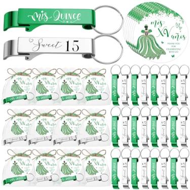 Imagem de Dandat 50 conjuntos de lembrancinhas de festa de quinze anos para convidados 15 anos abridor de garrafas chaveiro sacos de organza cartões de agradecimento com corda presente de quinze anos para 15