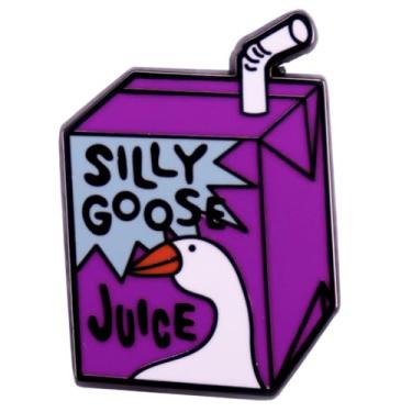 Imagem de Silly Goose Juice Broche de esmalte engraçado roxo para bebida crachá de lapela broche de caixa de suco de desenho animado animal fofo broche de suco de pato alfinete roupas mochila chapéu decoração,