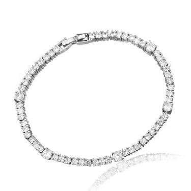 Imagem de Genérico, PULSEIRA RIVIERA MINI BANHO RÓDIO OU OURO 18K Cor da pedra:Cristal;Tipo de Banho:Ródio Branco