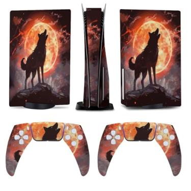 Imagem de Buyidec Fire Howling Wolf para PS5 Skin Console e Controlador Acessórios Capas Anime Vinil Capa Adesivo Conjunto Completo para Playstation5 Disc Edition