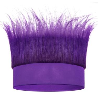 Imagem de Luinabio Peruca de cabelo divertida chapéu maluco troll fantasia acessório para mulheres homens Spirit Week Halloween cosplay eventos esportivos, Roxa, tamanho �nico