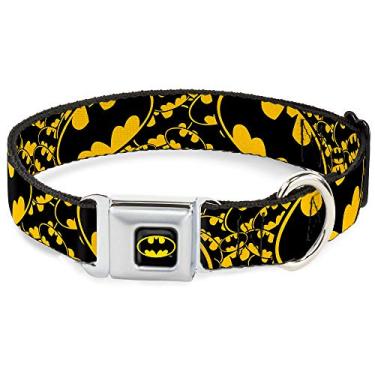 Imagem de Buckle-Down Coleira para cães com fivela de cinto de segurança – sinais de morcego empilhados com fecho amarelo/preto – 3,8 cm de largura – serve para pescoço de 40,6 a 58,4 cm – Médio