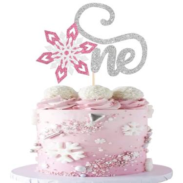 Imagem de Rsstarxi 1 Pack Snowflake One Cake Topper Snowflake 1st Birthday Cake Pick Winter Frozen First Birthday Cake Decoration for Winter Wonderland Theme Baby Shower 1st Birthday Party Decorations Pink