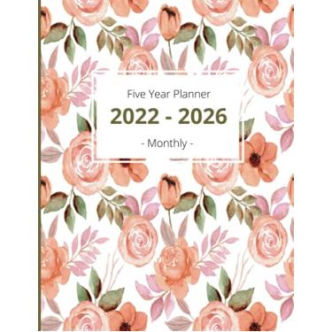 Imagem de 2022-2026 Five Year Planner: 60 Month Calendar and Organizer | Beautiful hand-drawing flowers | 5 Year Monthly Agenda 2022, 2023, 2024, 2025, 2026 | Watercolor Cover 8.5" x 11" in
