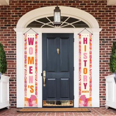 Imagem de Lofaris 188 x 30,5 cm Bandeira de porta de varanda do mês da história feminina decoração e suprimentos para casa ao ar livre interno março é festa de férias feminina suprimentos internos e externos