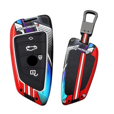 Imagem de HIBEYO Capa de chaveiro de 4 botões compatível com BMW 2 3 4 5 6 7 Series X1 X2 X3 X4 X5 X6 430i 340i 840i Acessórios Metal Painted Sports Style Key Shell with Keychain-B Type 4 Button (Diamond)