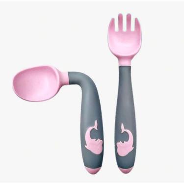 Imagem de Kit Talher Garfo E Colher Infantil De Silicone Flexível Refeição Trein