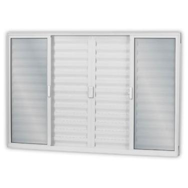 Imagem de Janela de Alumínio Veneziana de Correr 120x120cm 6 Folhas 2 Fixas com Vidro Liso Linha Soft MGM Branco